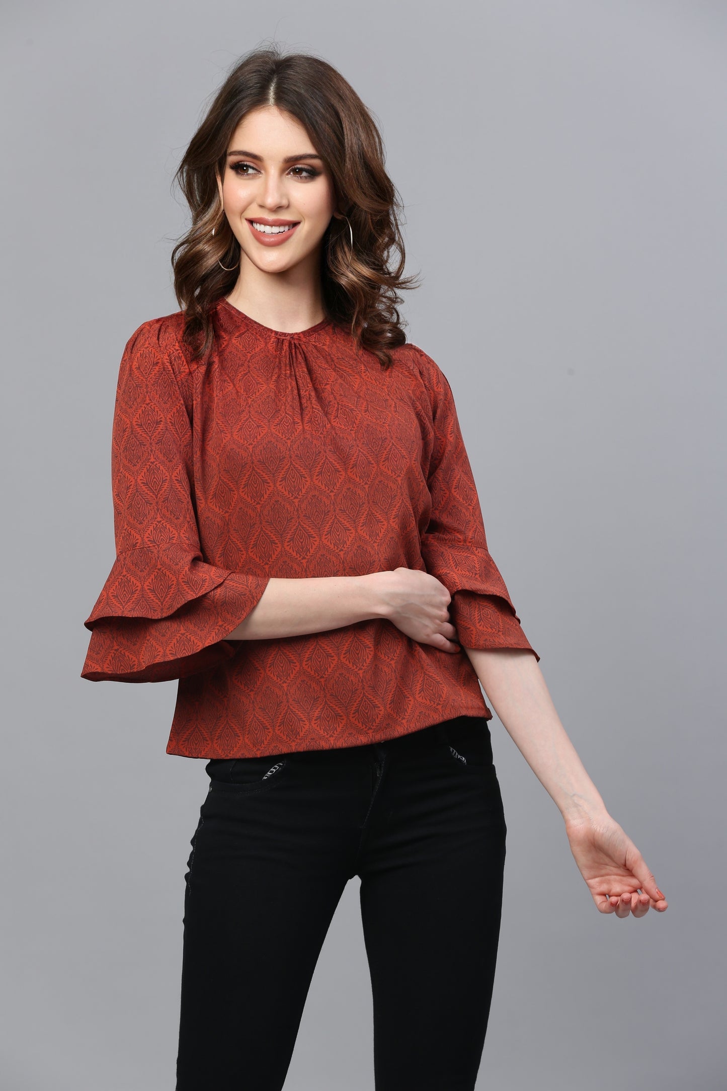 Rust Crepe Printed Top