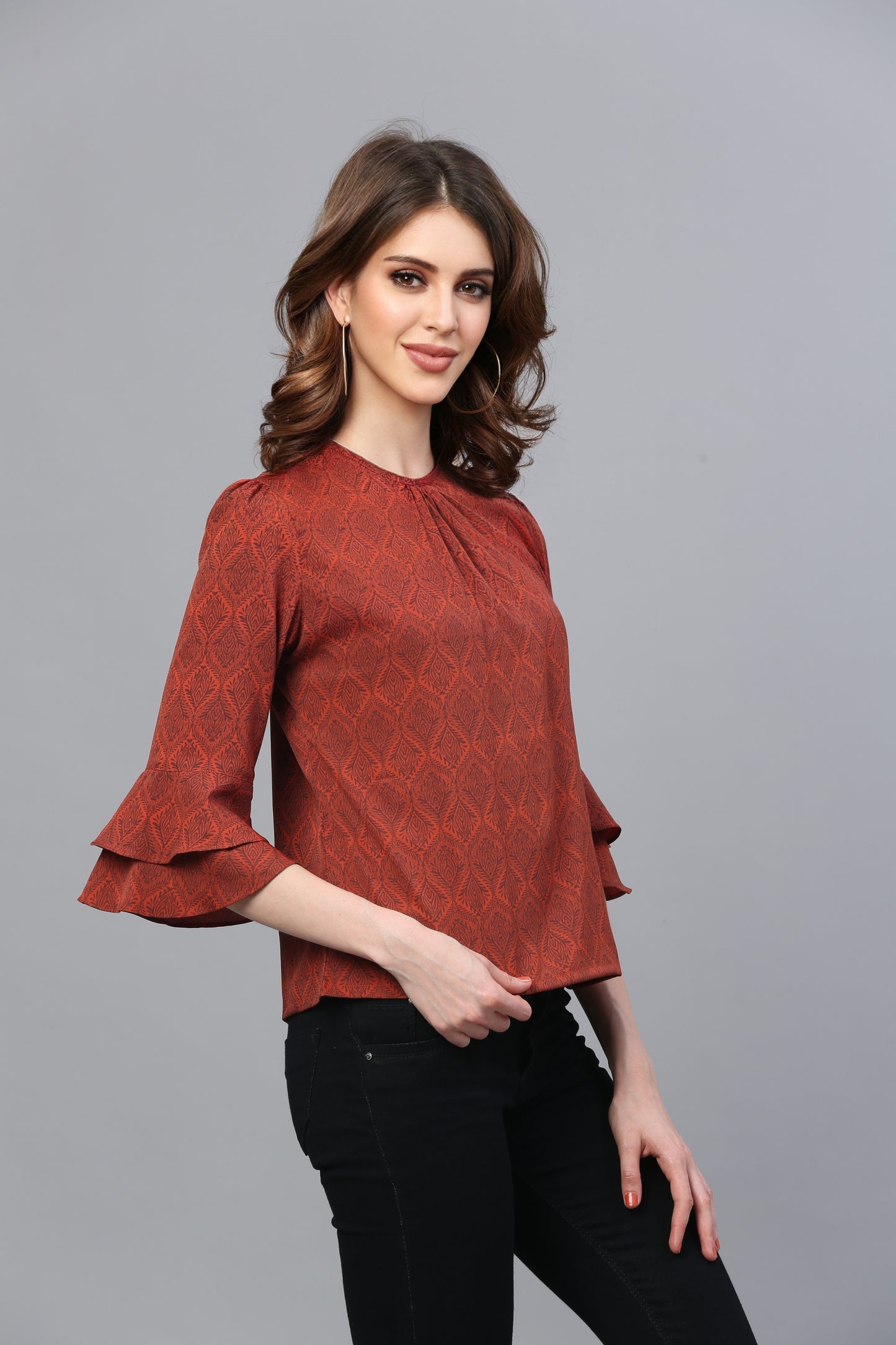 Rust Crepe Printed Top