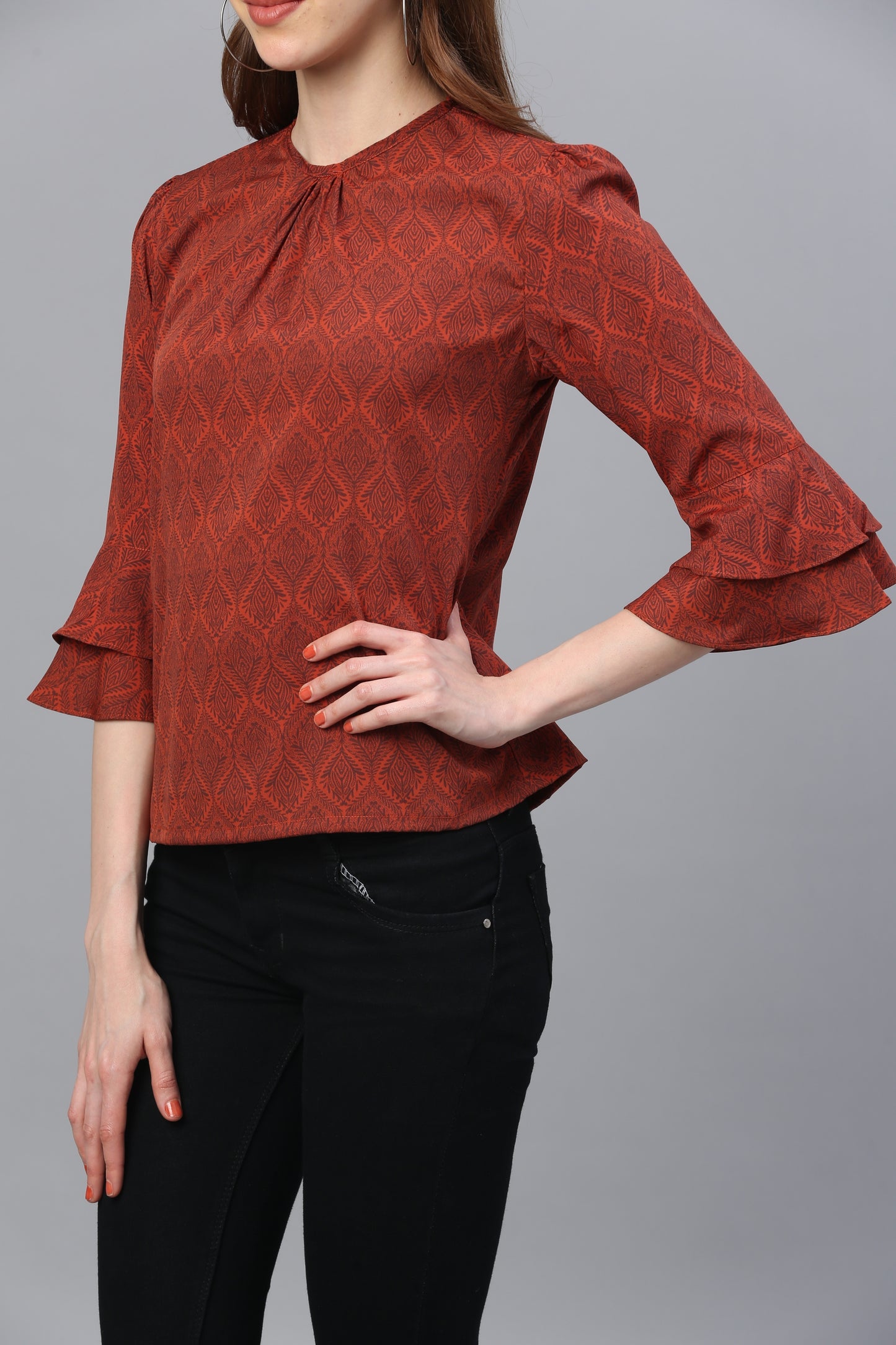 Rust Crepe Printed Top