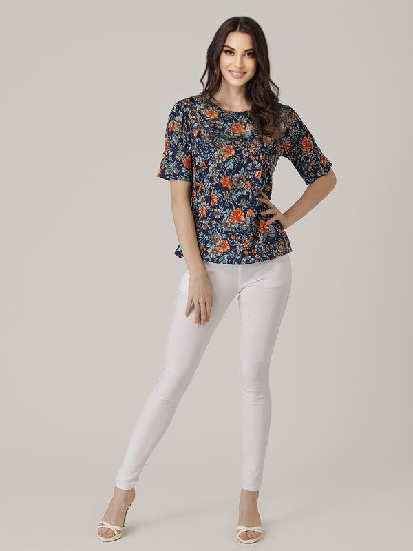 Blue Crepe floral printed top