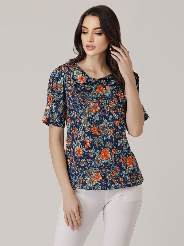 Blue Crepe floral printed top