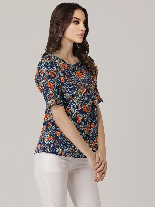 Blue Crepe floral printed top