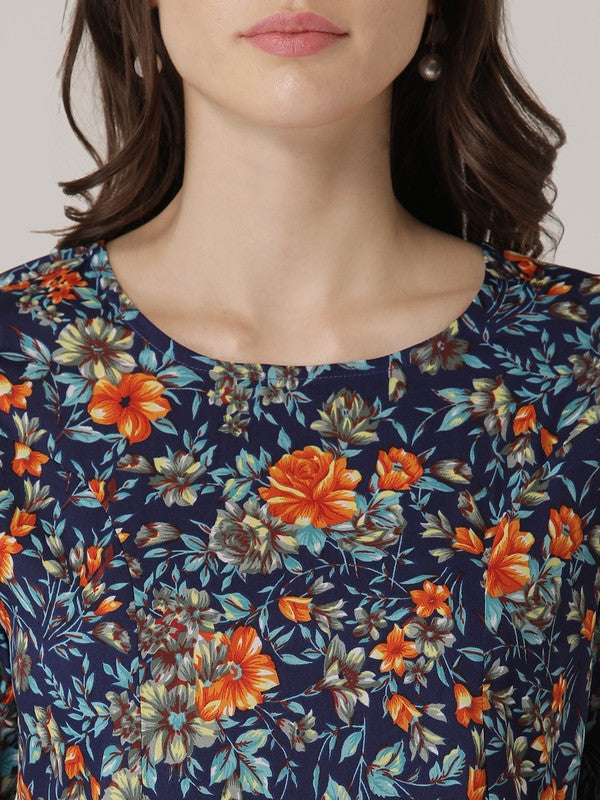 Blue Crepe floral printed top