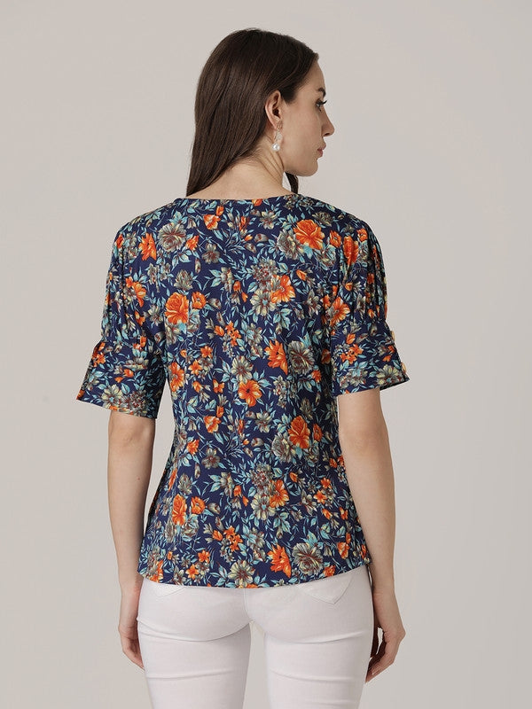 Blue Crepe floral printed top