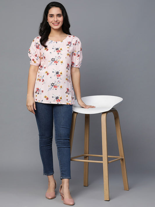 Pink Cotton Printed Top