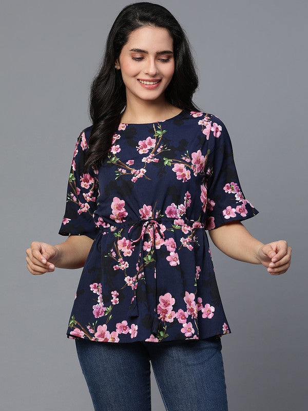 Blue Crepe Printed Top