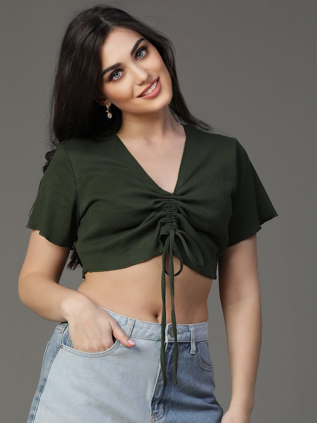 Green Cotton Crop top