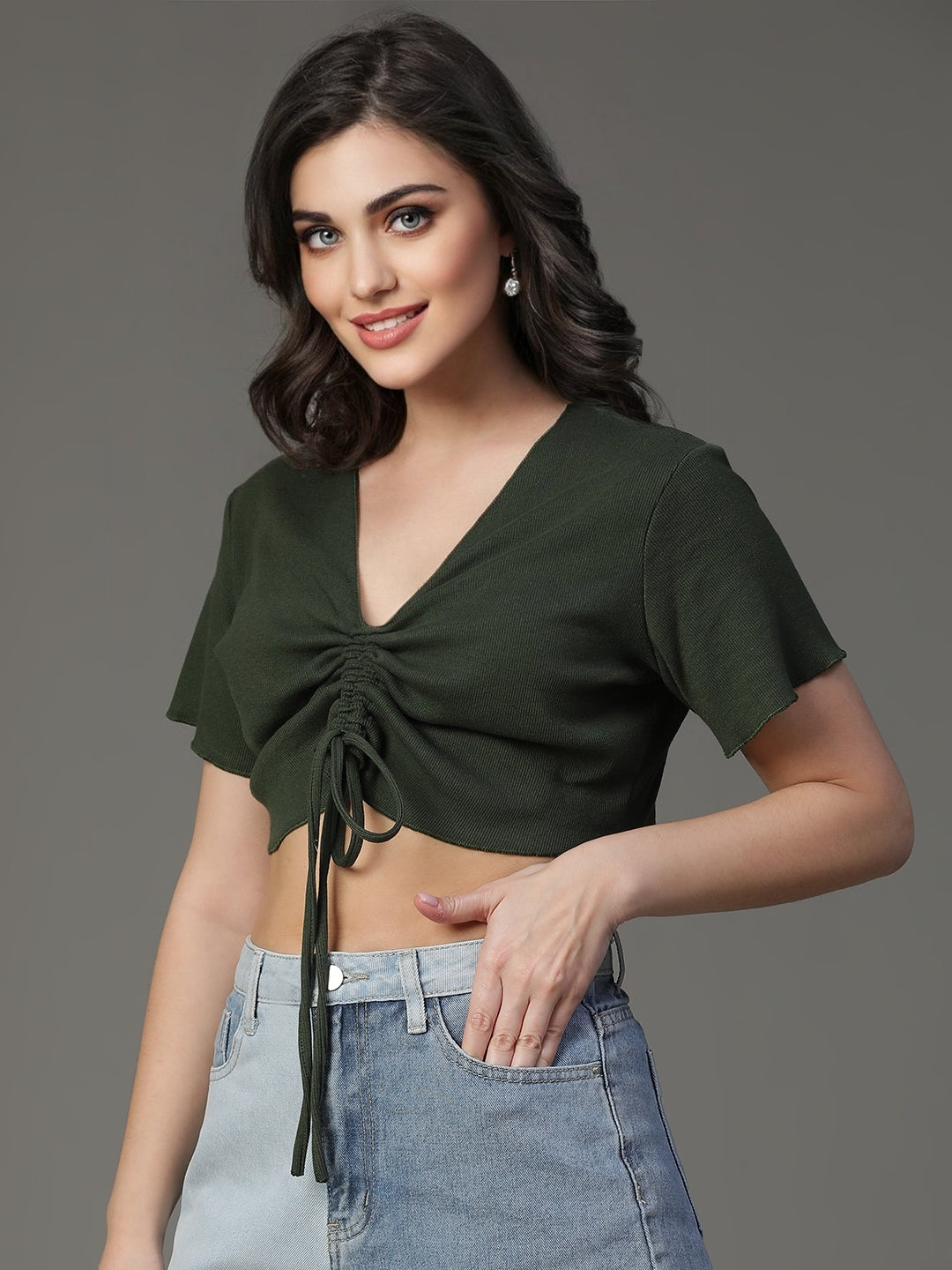 Green Cotton Crop top