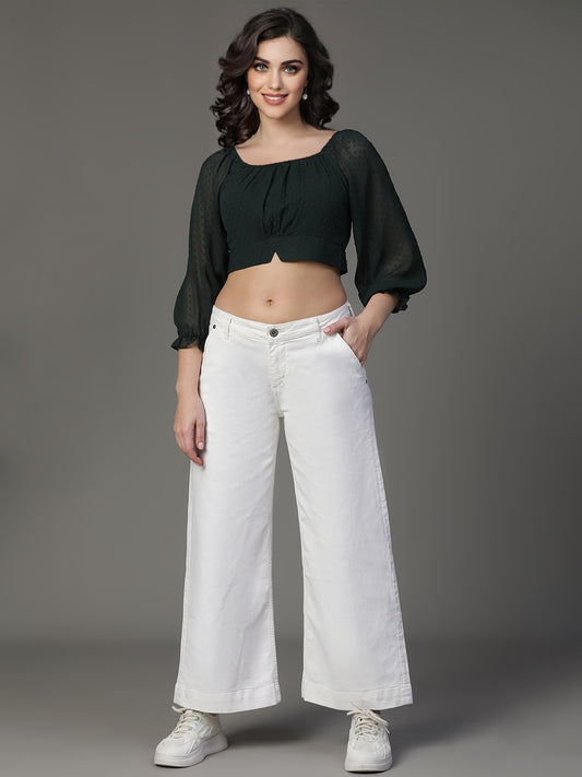 Green Chiffon Doby Crop Top