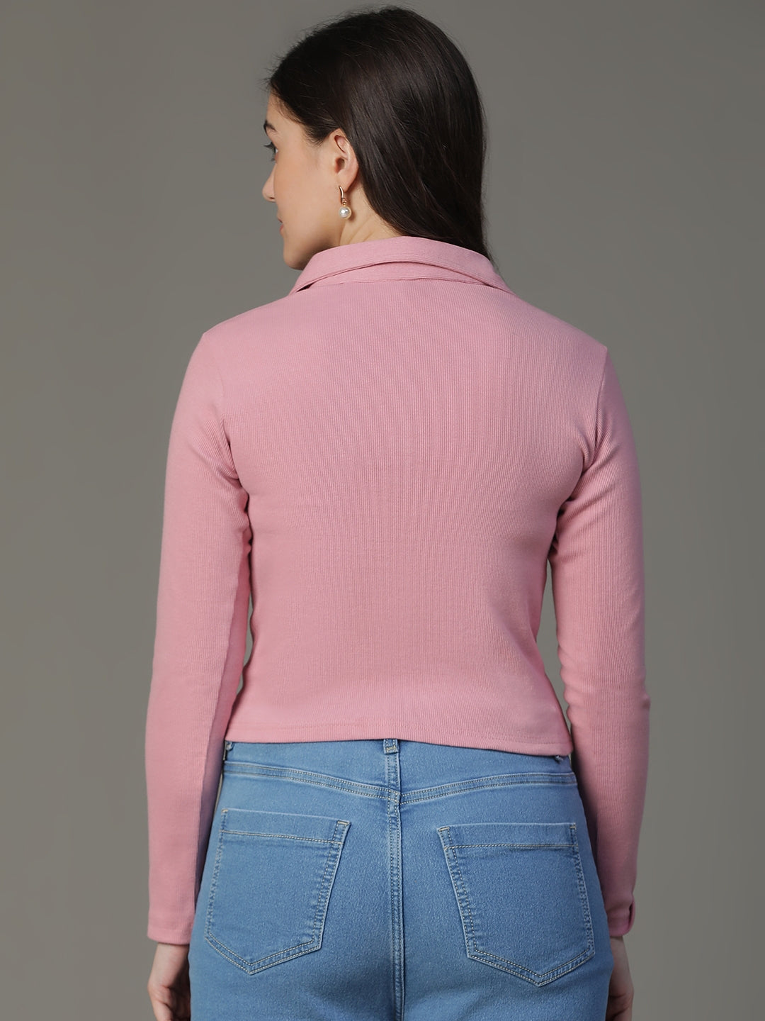 Pink Ribbed Cotton Stretchable Top