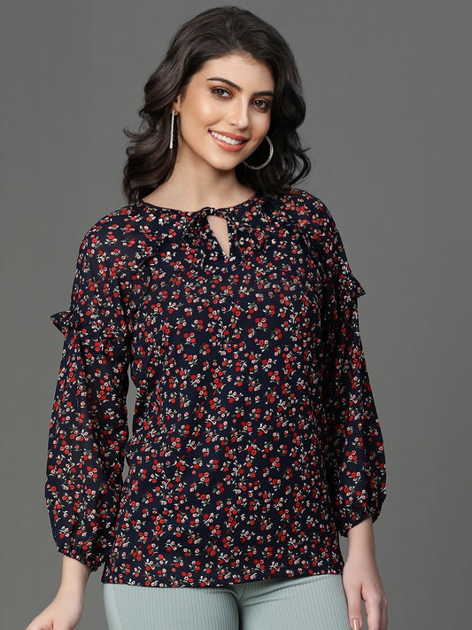 Black Georgette Printed Top