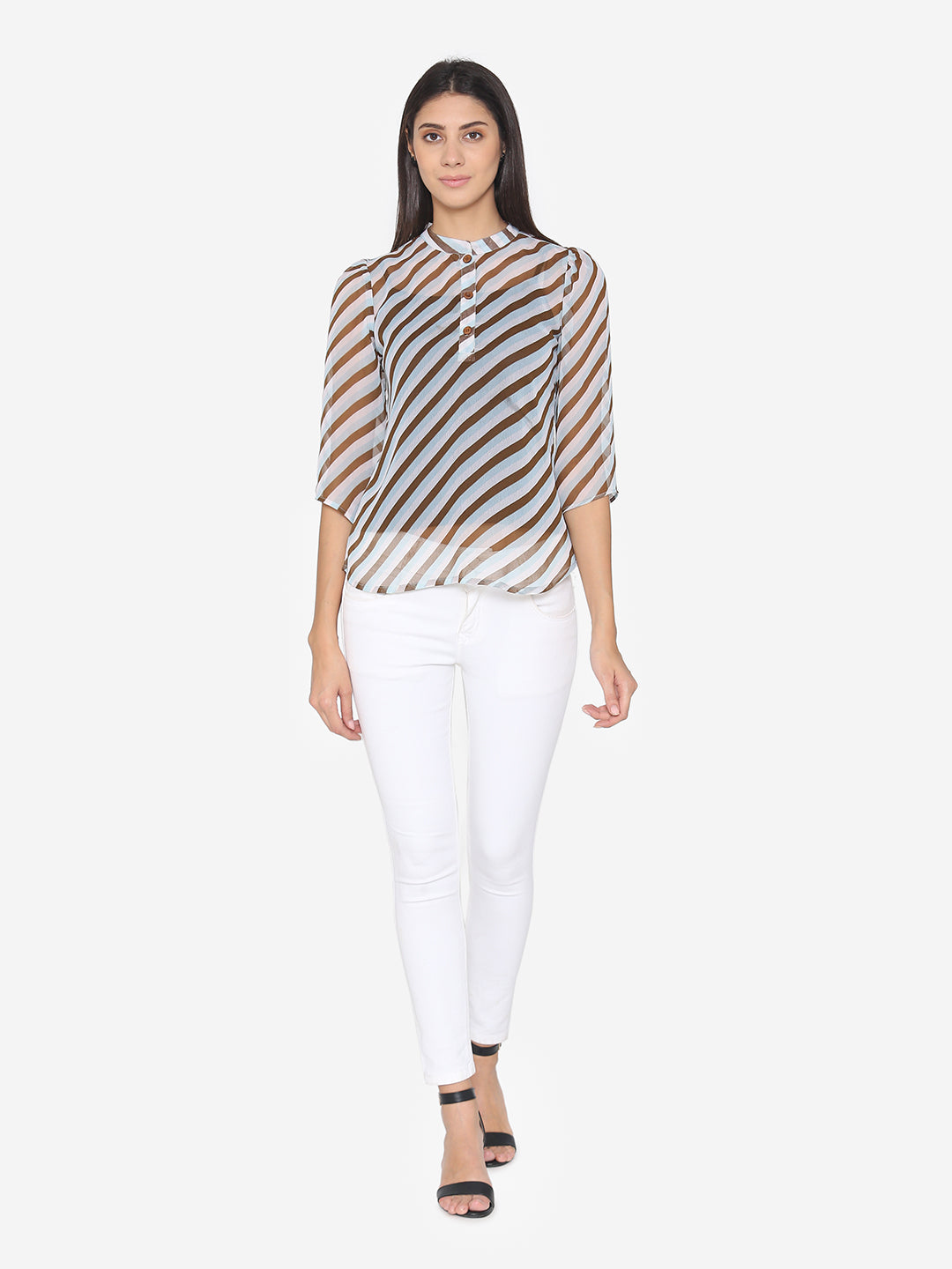 Georgette Printed Stripe  Top