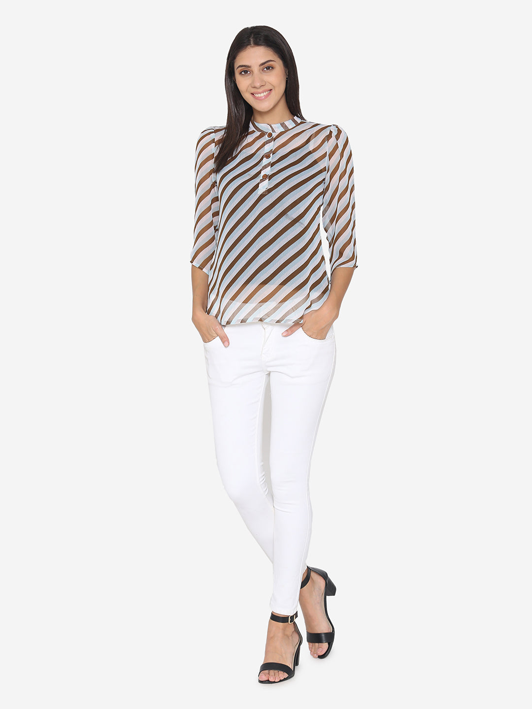 Georgette Printed Stripe  Top