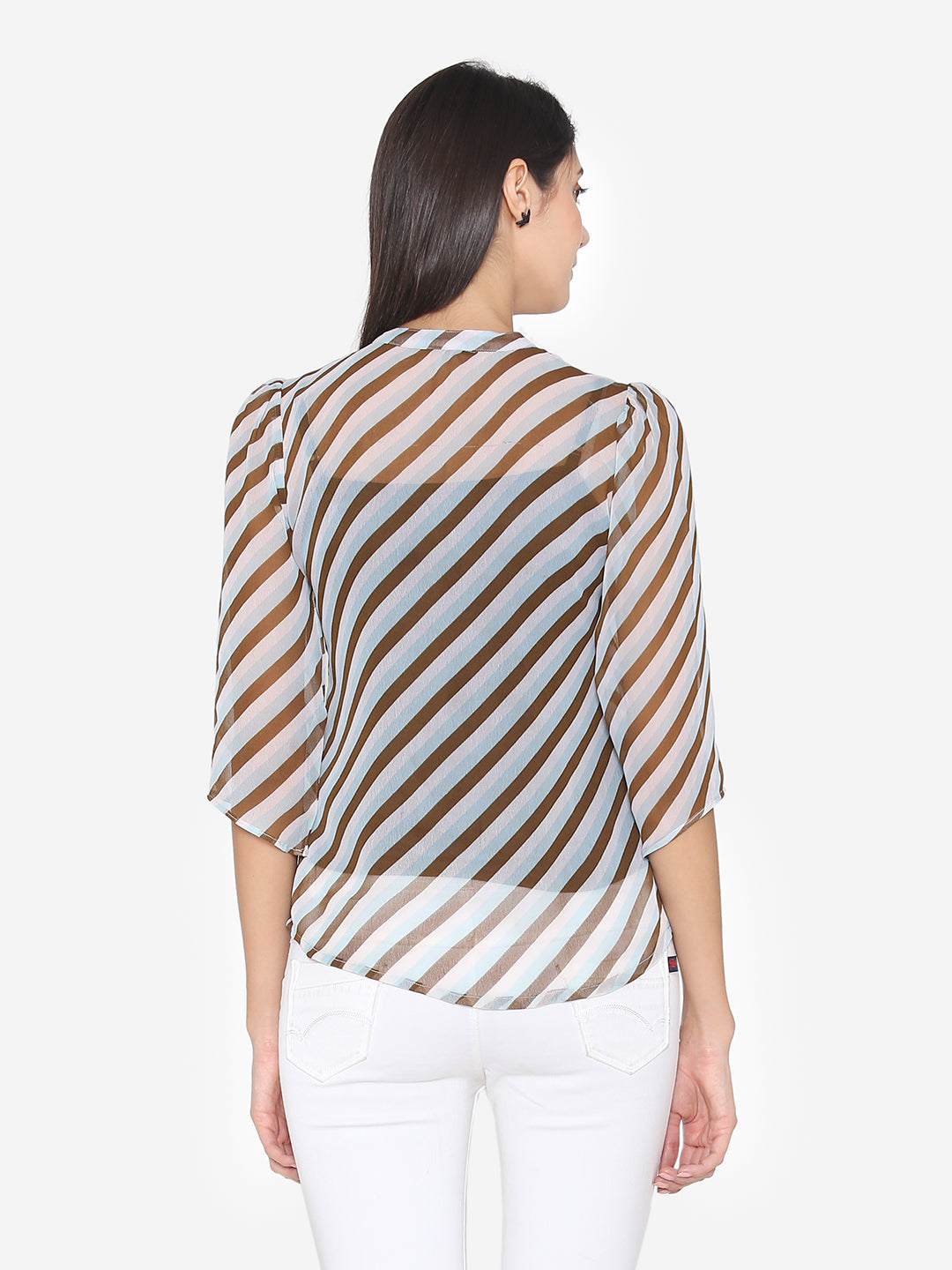 Georgette Printed Stripe  Top