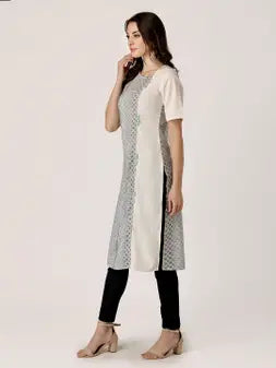 White Cotton Printed Kurta