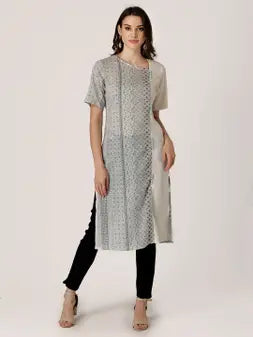 White Cotton Printed Kurta