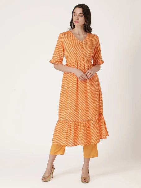 Orange Cotton Cambric 2 PC Kurta Set.